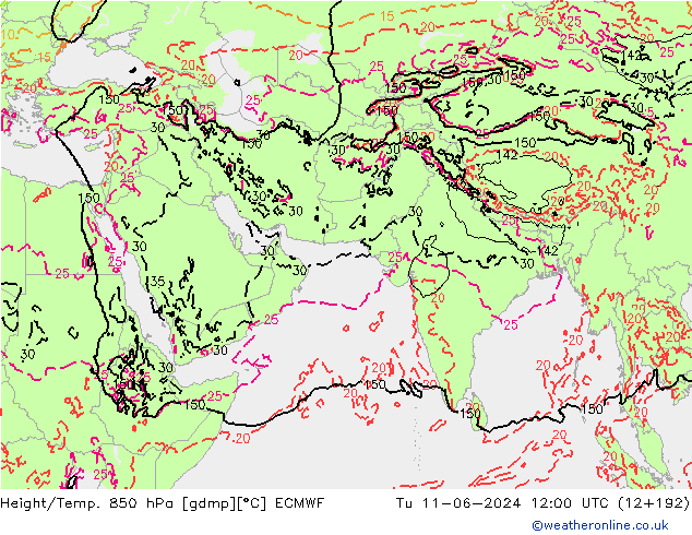 Z500/Rain (+SLP)/Z850 ECMWF mar 11.06.2024 12 UTC