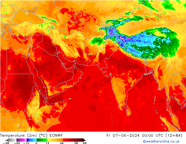 Temperature (2m) ECMWF Fr 07.06.2024 00 UTC