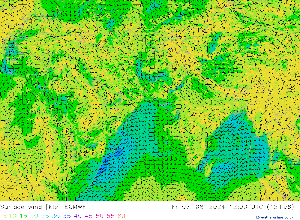 Surface wind ECMWF Fr 07.06.2024 12 UTC