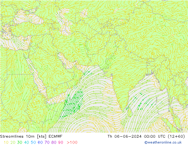 Streamlines 10m ECMWF Th 06.06.2024 00 UTC