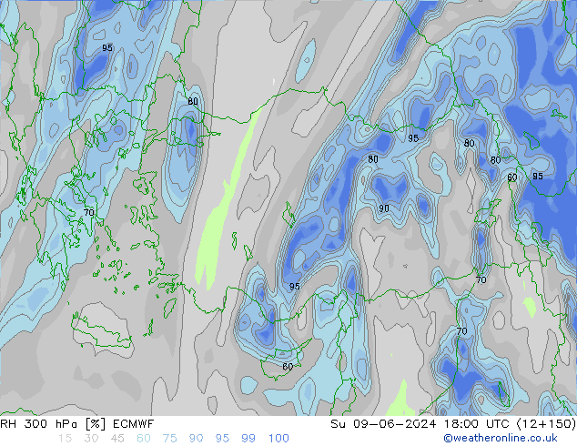 RH 300 hPa ECMWF Su 09.06.2024 18 UTC