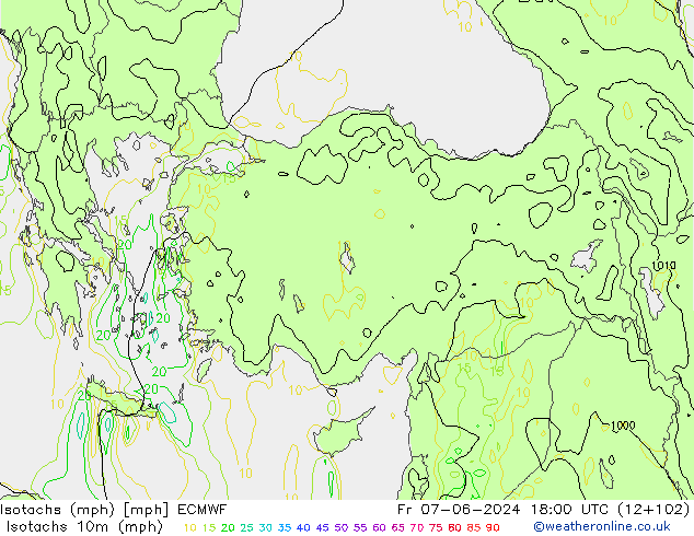 Isotachs (mph) ECMWF Sex 07.06.2024 18 UTC