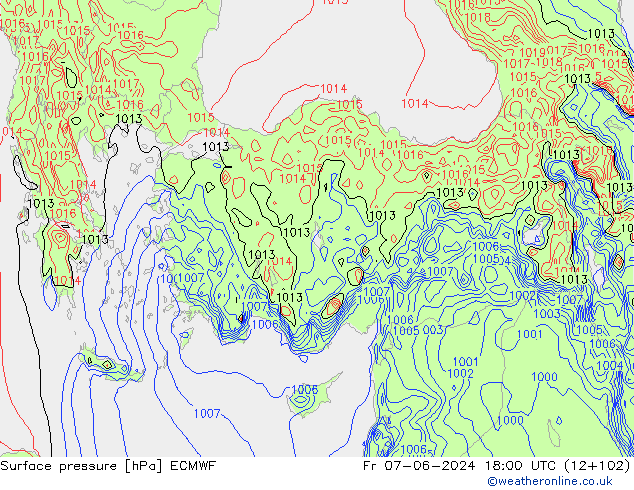 pression de l'air ECMWF ven 07.06.2024 18 UTC