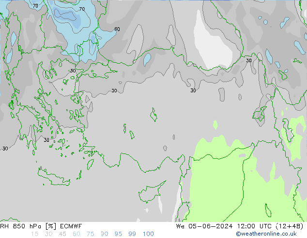 Humedad rel. 850hPa ECMWF mié 05.06.2024 12 UTC