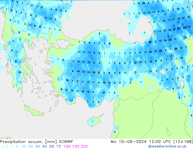 Precipitation accum. ECMWF пн 10.06.2024 12 UTC