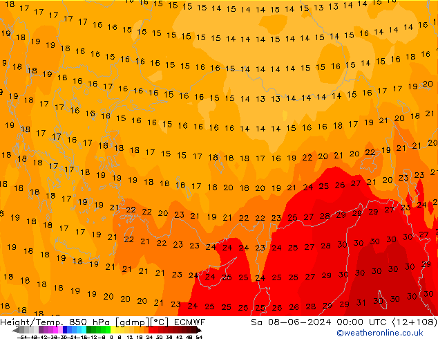 Z500/Yağmur (+YB)/Z850 ECMWF Cts 08.06.2024 00 UTC