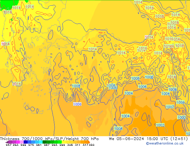 Thck 700-1000 hPa ECMWF We 05.06.2024 15 UTC