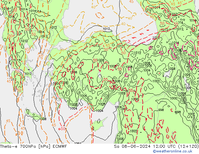 Theta-e 700hPa ECMWF Cts 08.06.2024 12 UTC