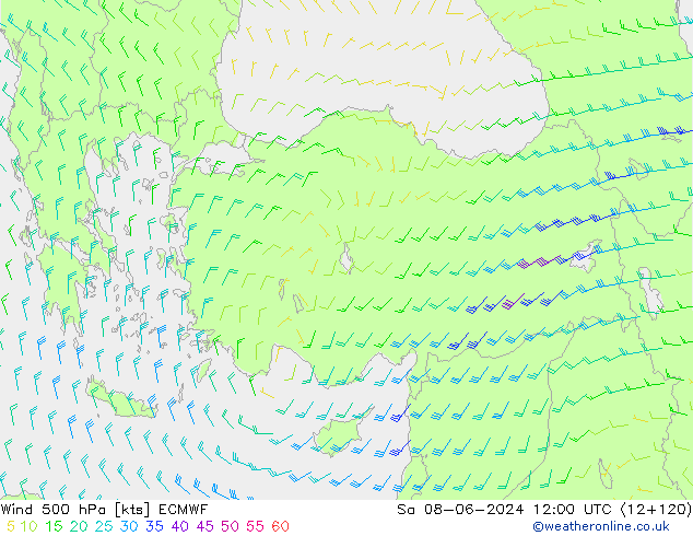 Wind 500 hPa ECMWF za 08.06.2024 12 UTC