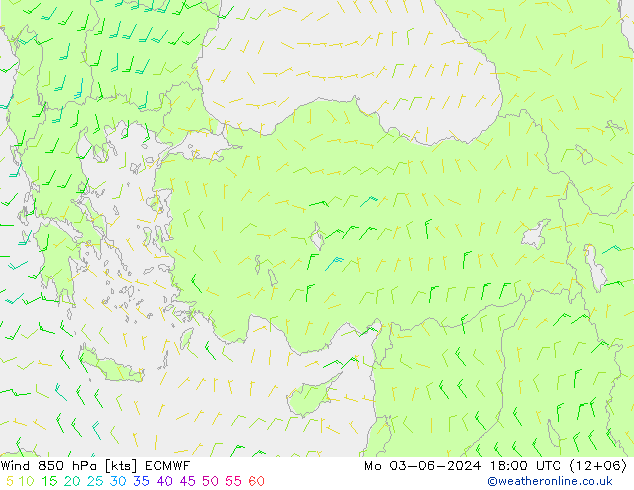 Viento 850 hPa ECMWF lun 03.06.2024 18 UTC