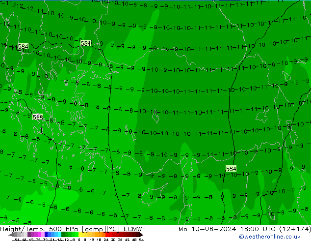 Z500/Rain (+SLP)/Z850 ECMWF Mo 10.06.2024 18 UTC