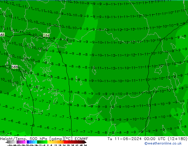 Z500/Rain (+SLP)/Z850 ECMWF Tu 11.06.2024 00 UTC