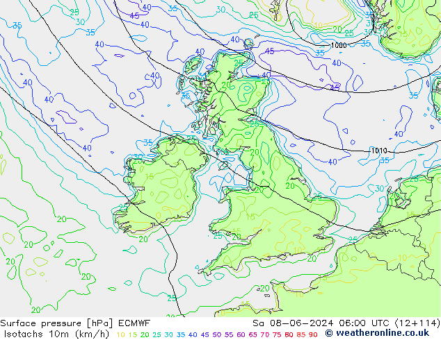 Eşrüzgar Hızları (km/sa) ECMWF Cts 08.06.2024 06 UTC