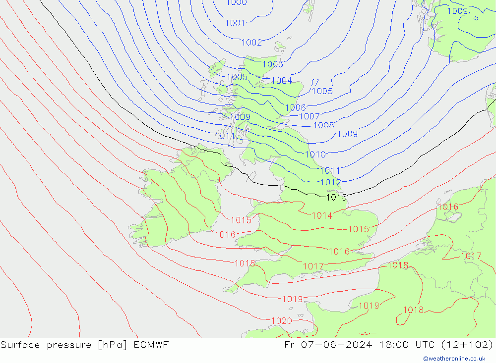 Surface pressure ECMWF Fr 07.06.2024 18 UTC