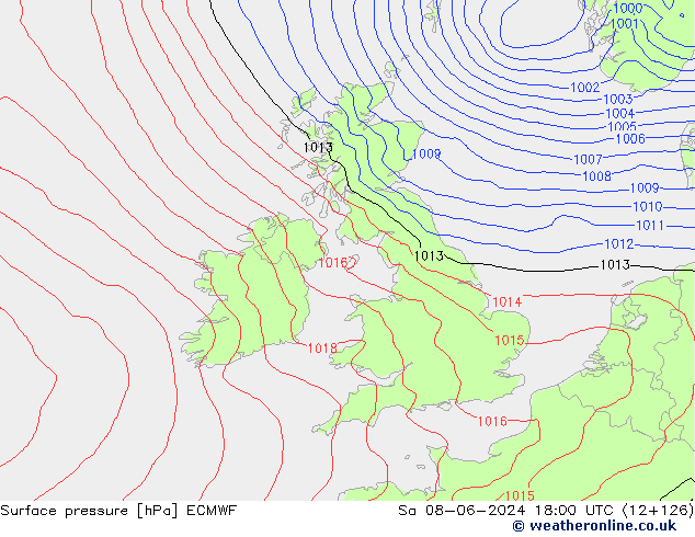 Surface pressure ECMWF Sa 08.06.2024 18 UTC