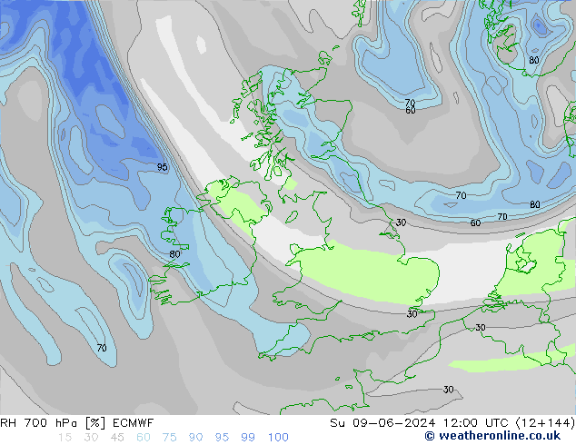 RH 700 hPa ECMWF Ne 09.06.2024 12 UTC