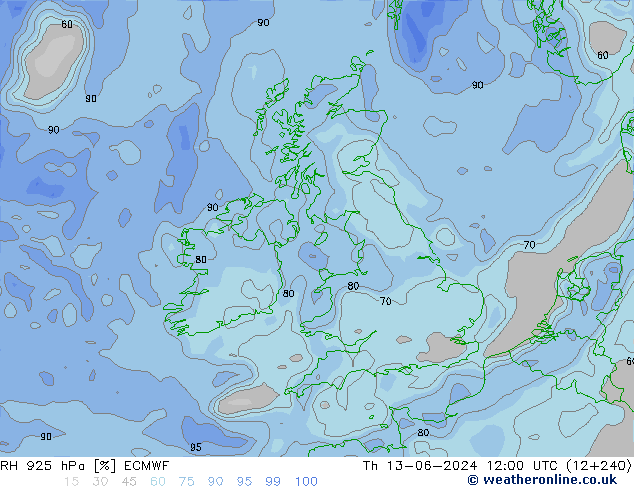 RH 925 hPa ECMWF Th 13.06.2024 12 UTC