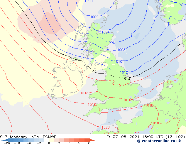 Tendenza di Pressione ECMWF ven 07.06.2024 18 UTC