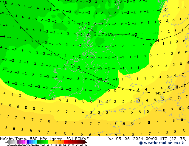 Z500/Rain (+SLP)/Z850 ECMWF mer 05.06.2024 00 UTC