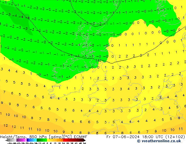 Height/Temp. 850 hPa ECMWF Fr 07.06.2024 18 UTC