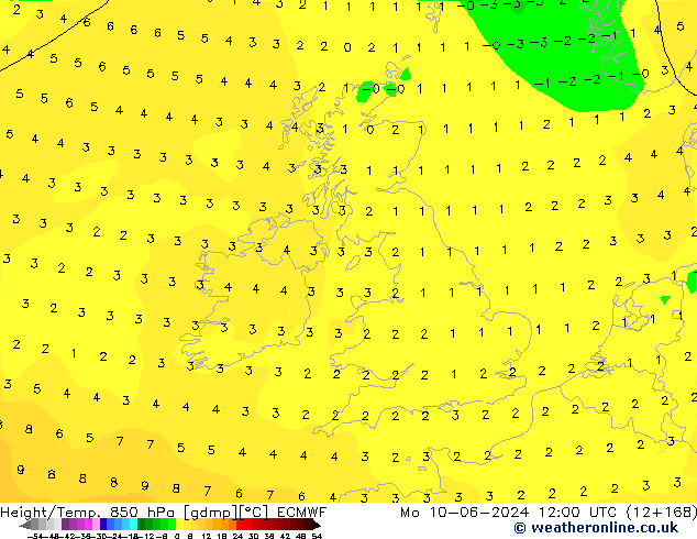 Height/Temp. 850 hPa ECMWF Mo 10.06.2024 12 UTC