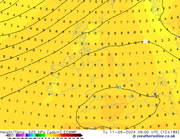 Height/Temp. 925 hPa ECMWF Ter 11.06.2024 06 UTC