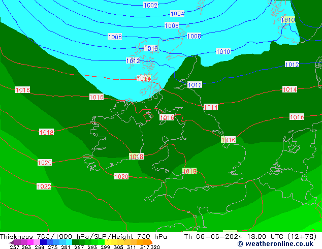 Thck 700-1000 hPa ECMWF Čt 06.06.2024 18 UTC