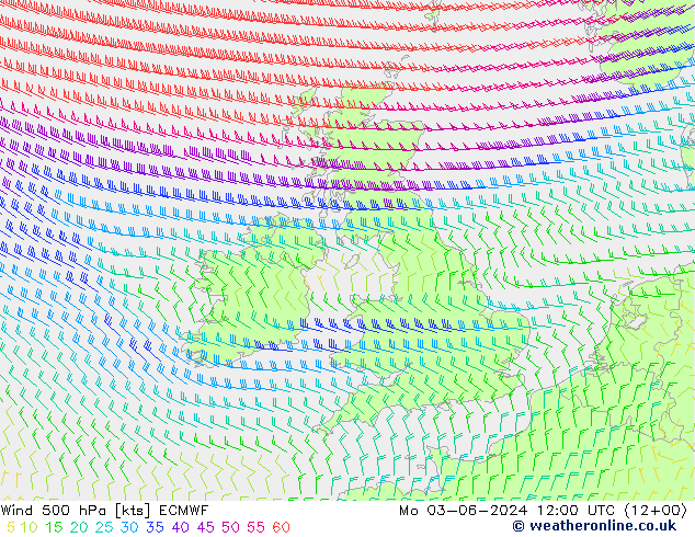 Wind 500 hPa ECMWF Po 03.06.2024 12 UTC