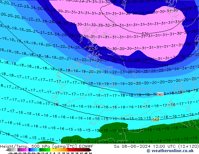 Z500/Rain (+SLP)/Z850 ECMWF сб 08.06.2024 12 UTC