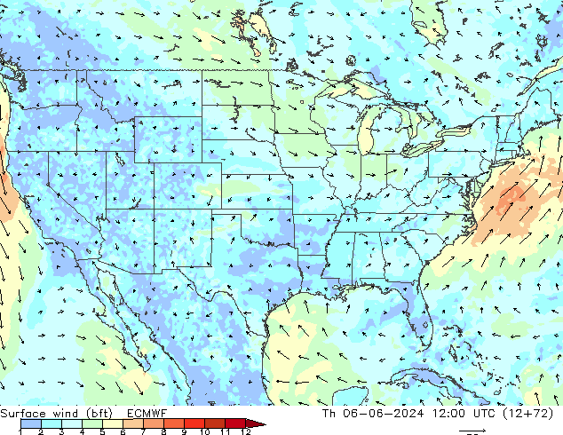 Surface wind (bft) ECMWF Th 06.06.2024 12 UTC