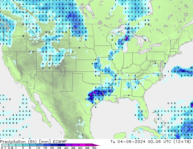 Precipitazione (6h) ECMWF mar 04.06.2024 06 UTC