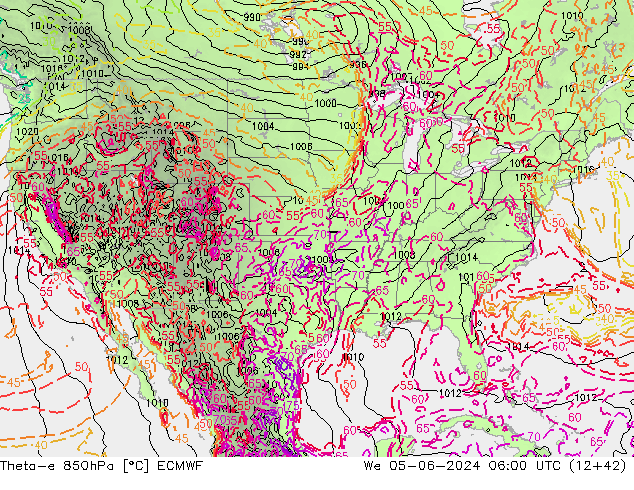 Theta-e 850hPa ECMWF Qua 05.06.2024 06 UTC