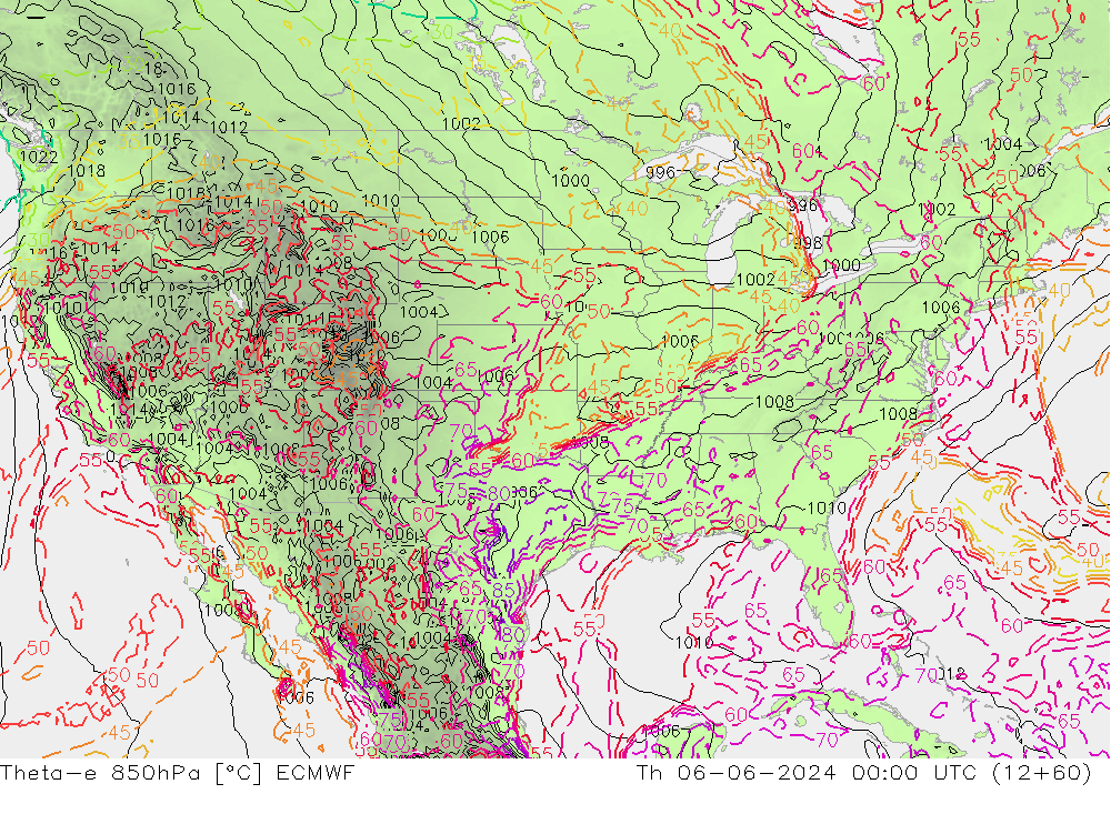 Theta-e 850hPa ECMWF Čt 06.06.2024 00 UTC