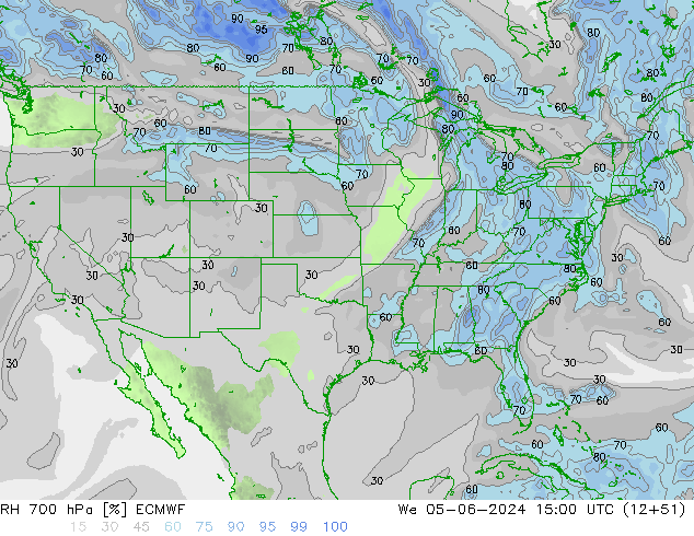 RH 700 hPa ECMWF Qua 05.06.2024 15 UTC