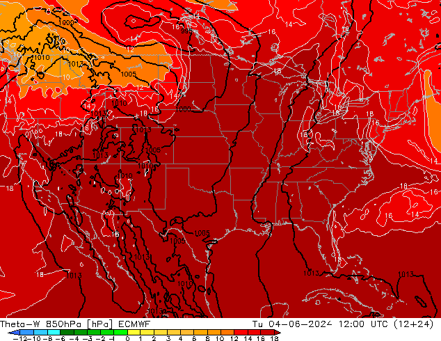 Theta-W 850гПа ECMWF вт 04.06.2024 12 UTC