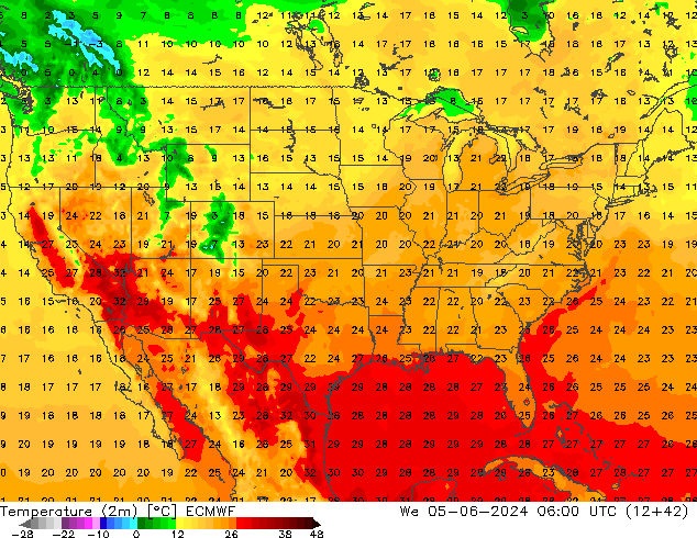 Temperatuurkaart (2m) ECMWF wo 05.06.2024 06 UTC