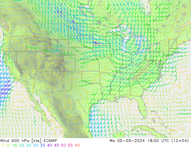 Vent 900 hPa ECMWF mer 05.06.2024 18 UTC