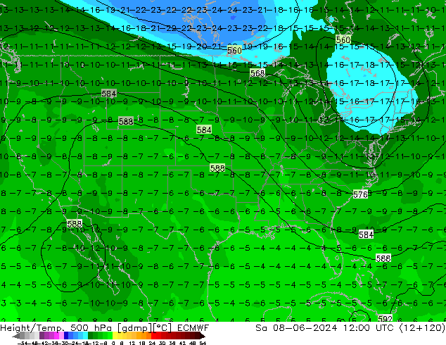 Z500/Rain (+SLP)/Z850 ECMWF сб 08.06.2024 12 UTC