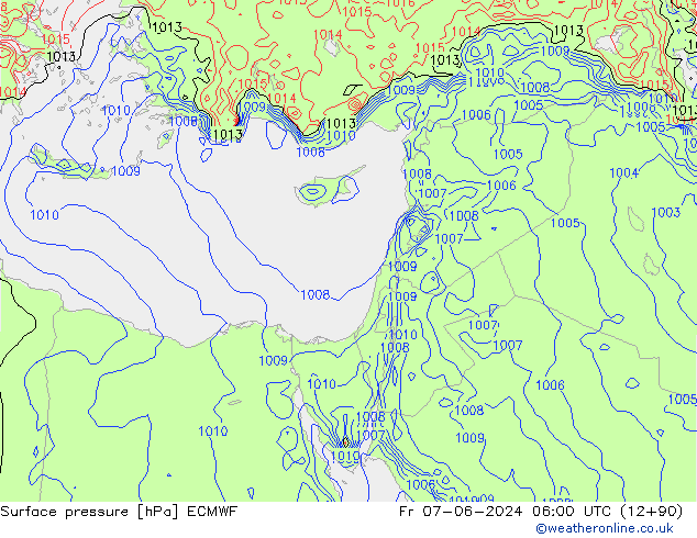 Pressione al suolo ECMWF ven 07.06.2024 06 UTC