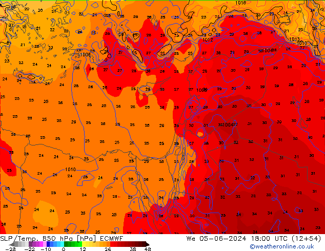 SLP/Temp. 850 hPa ECMWF mer 05.06.2024 18 UTC