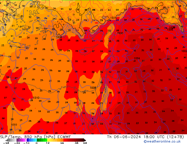 SLP/Temp. 850 hPa ECMWF  06.06.2024 18 UTC