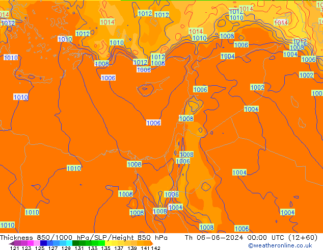 Dikte 850-1000 hPa ECMWF do 06.06.2024 00 UTC