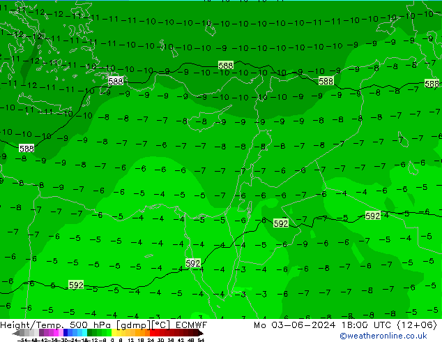 Z500/Yağmur (+YB)/Z850 ECMWF Pzt 03.06.2024 18 UTC