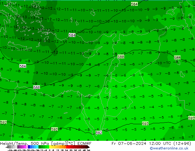 Height/Temp. 500 гПа ECMWF пт 07.06.2024 12 UTC