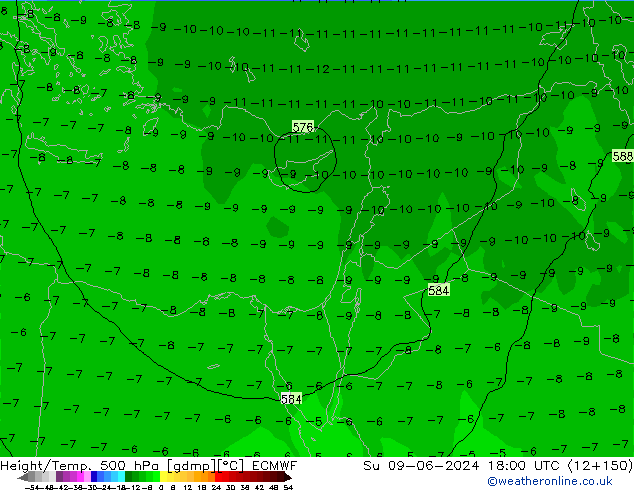 Height/Temp. 500 hPa ECMWF So 09.06.2024 18 UTC