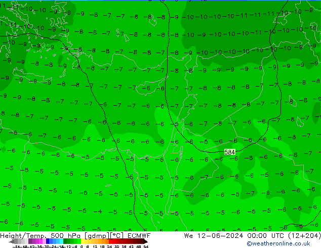 Z500/Rain (+SLP)/Z850 ECMWF mer 12.06.2024 00 UTC