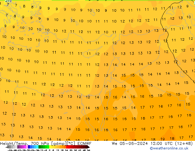 Hoogte/Temp. 700 hPa ECMWF wo 05.06.2024 12 UTC