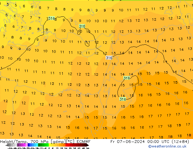 Hoogte/Temp. 700 hPa ECMWF vr 07.06.2024 00 UTC