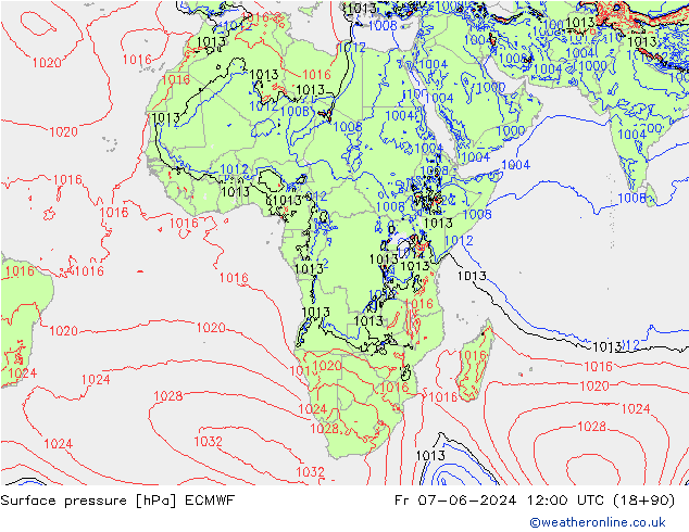 Surface pressure ECMWF Fr 07.06.2024 12 UTC