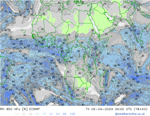 RH 850 hPa ECMWF Th 06.06.2024 06 UTC